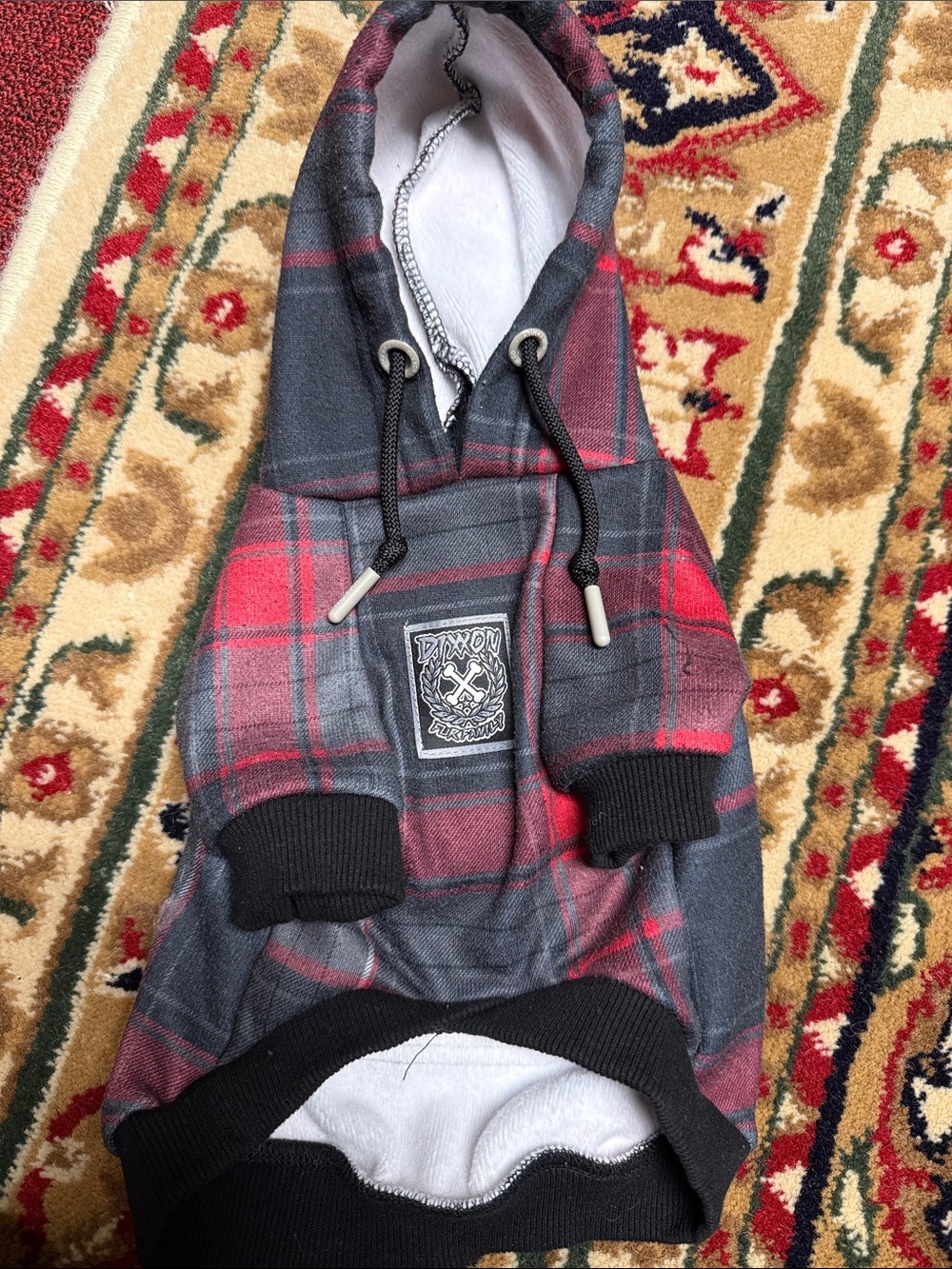 DIXXON Red and Gray Plaid Dog Hoodie